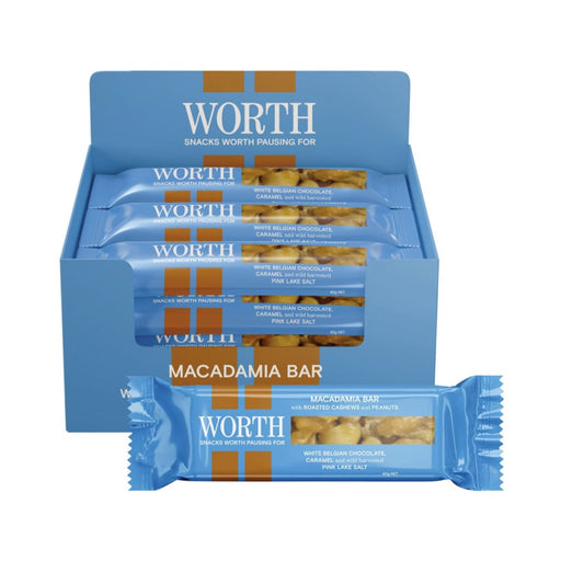 WORTH FOODS Macadamia Bar White Chocolate & Caramel - 12x40g