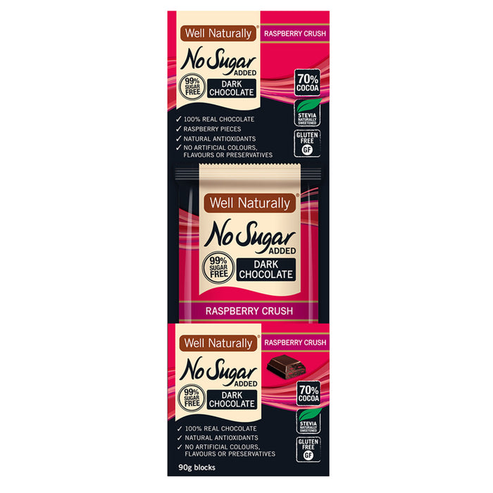 Well Naturally No Added Sugar Raspberry Crush Block Dark Chocolate 90g