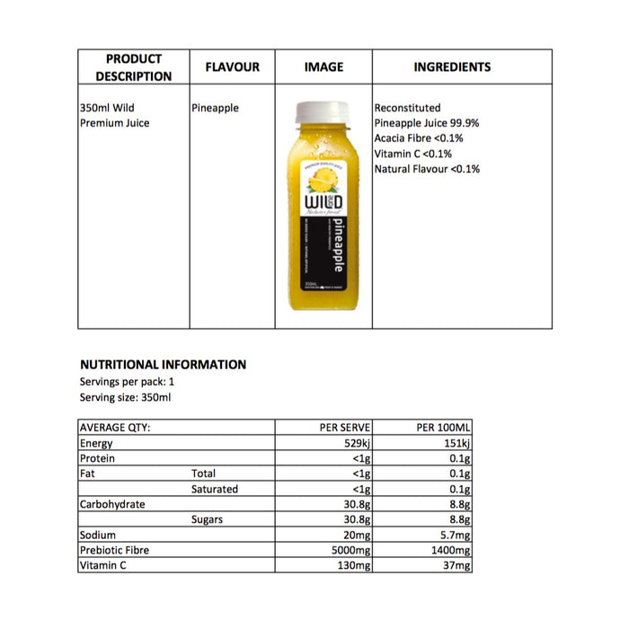 Wild One  Premium Juice - Pineapple 12 x 350ml