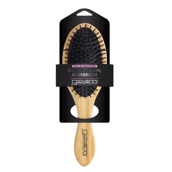 GIOVANNI Bamboo Hair Brush Oval - Nylon, Ball-Tipped Bristles