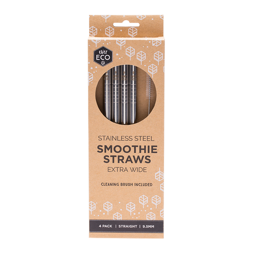 EVER ECO Smoothie Straws (Extra Wide) - Straight Stainless Steel + Cleaning Brush - 4