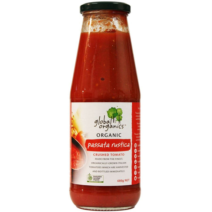 GLOBAL ORGANICS Organic Tomato Passata (Crushed) Sauce in Glass Bottle 680g