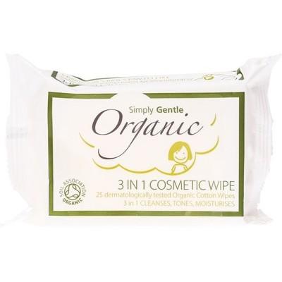 SIMPLY GENTLE ORGANIC 3 in 1 Cosmetic Wipe Cleanses, Tones, Moisturises 25